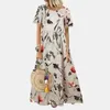 Casual Dresses Women Vintage Floral Long Dress Summer Boho Loose Short Sleeve Female Beach Holiday Elegant Party Maxi Vestidos