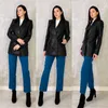 Casaco de outono de couro feminino Autumn Blazer Jacket Women Spring PU Button Casat Fit Waist Motorcycle Jackets Street Outwear 220916