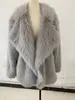 Women Faux Leather Winter imitation fox fur mid-length thickened collar fur coat Multi-color solid yellow pink khaki gray white and blue colour long sleeves coats