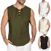 Men's Tank Tops Male Tanks Top Fashion Casual Solid Color Sleeveless Summer Men Sweatshirt V Neck Bandage Loose Fit Vest Undershirt