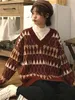 Kadın Sweaters Kadınlar Vintage Argyle Koreli All-Match Chic V-Guth Ladies Sakiller Öğrenci Tembel Stil Kış Kadın Sweater 220916