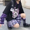 Sweats à capuche pour femmes Sweatshirts Hikigawa Sweat à capuche faux deux pièces sweat à capuche rayé patchwork sweats à capuche femmes vêtements pour adolescents Y2K Anime Harajuku hauts noirs 220919