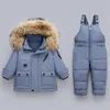 Abrigo hacia abajo 2 piezas de ropa Juego de niños Invierno Down Chaqueta Baby Girl Clotsuit Jobsuit para niños espesos de abrigo cálido Averbas