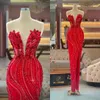 Elegant Red Mermaid Prom Dresses Sweetheart Party Dresses Beaded Side Split Floor Length Custom Made Evening Dress