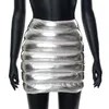 Röcke Mini Sexy Bubble Puffer Kleid Rock 2022 Frauen Kleidung Nachtclub Party Outfit Y2K Streetwear Silber Leder Bleistift