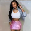 Skirts Mini Sexy Bubble Puffer Dress Skirt 2022 Women Clothing Nightclub Party Outfit Y2K Streetwear Silver Leather Pencil