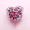 Red and Pink Hearts Charm ملحقات المجوهرات الفضية الأصيلة الجنيه الاسترليني مع صندوق أصلي لقلادة سوار باندورا بانغ