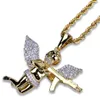 Hip Hop Copper Gold Silver Color Plated Iced Out Micro Pave CZ Stone Angel Wing Pendant Necklace For Men Women198a
