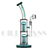 12 pollici Bong in vetro hookha fumatori Pipa ad acqua dab rig 5mm Bong spesso Doppio nido d'ape Perc 2 Percolatore con quarzo Nail Handmade Dab Rigs