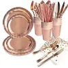 Party Decoration Rose Gold Disponertable Table Seary Table Paper Cups Plates Straws Wedding Birthday Supplies 220919