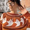 Kadın Sweaters Hayalet Desen Örgü Sweater Kadın Moda Kış Sıcak Uzun Kollu Gevşek Rahat Kazak Siyah Kız Top Cadılar Bayramı Sweatshirt 220916