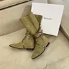 Lady's Retro Straps Boots Moda Ayakkabıları M-M Siane Süet Topuklu Daireler Diz-Yüksek Boot Uzun patik Kış Lüks Tasarımcı Gelinlik Pompaları 35-40