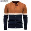 Menströjor Mantorer Autumn Winter Retro Cardigan Sweater Cotton Sticke Patchwork Pullover Business Casual 220919