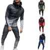 Men's Tracksuits Puimentiua Zipper Tracksuit Men Set Sporting 2 Pieces Sweatsuit Clothes Printed Hooded Hoodies Jacket Pants Track Suits