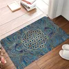 Carpet Culture Bath Mat Flower Of Life In Lotus Mandala Blue Marble And Gold Doormat Kitchen Entrance Door Rug Home Decoration 220919