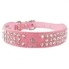 Hundhalsar Rhinestone Collar 3 Rows Suede Leather Diamante Cat Puppy 5 Färger för små medelstora hundar Chihuahua Yorkshire