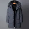 남자 다운 파카스 재킷 중간 길이 겨울 두께 90% 흰 오리 천연 동물 모피 칼라 멀티 포켓 오버 코트 남자 220919