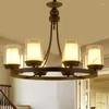 Pendant Lamps 3/6/8 Light American Black Chandelier Lamp Living Room Glass Lampshade LED Ceiling Lighting