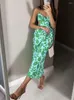 Abiti casual Donna Abito lungo con imbracatura con stampa verde dolce 2022 Summer Chic Female Hollow Out Floral Ladies Sexy Backless Beach