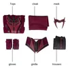 Themenkostüm weiblich Wanda Maximoff Cosplay Kostüm Scarlet Witch Kopfbedeckung Umhang und Hose Komplettset Outfit Halloween Zubehör Requisiten 220919H