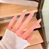 False unhas 24pcs Peach Love Wear Long Parágrafo Manicure Manicure Patch economiza tempo prego vestível para meninas PA