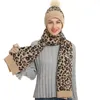 Basker 3-delade Set Autumn and Winter Knitting Leopard Print Warm Woolen Hat Scarf Gloves