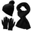 Berets 3PC Knitted Hat Scarf Glove Sets For Women's Winter Warm Solid Color Wool Hats Scarves Gloves Outdoor Thick