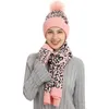 Basker 3-delade Set Autumn and Winter Knitting Leopard Print Warm Woolen Hat Scarf Gloves