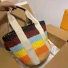 Totes Summer Straw Bucket Women Bolsas Tecido Rainbow Tote Bolsa de praia Lady Crossbody Bags Vocation Pesses 220704