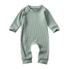 Rompers baby Baby Girl Boy solide jumpsuit lange mouw ritsknopen ribbed pure katoenen ronde nek 220916