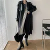 Misto lana da donna Designer della passerella coreana Autunno autunno in pelle Maxi lungo trench con cintura Chic giacca a vento femminile classica 220919