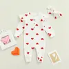 Rompers Infant Bady Girls Twe-Piece Clothers Set Heart Print Leng Sleeve Crew Neck Romper and Bow Knot Headdress Pink/ White 220919