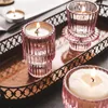 Titulares de velas Crystal Pink Glass diminui o castiçal para o quarto da sala de estar elegante, elegante peça central de ornamentos