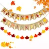 3 Teile/satz Glücklich Herbst Dankbar Sackleinen Banner Fahnen Maple Leaf Garland Thanksgiving Ernte Herbst Hängende Dekoration KDJK2209