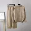 Kadınlar İki Parçalı Pantolon Yemoggy Kadın Giysileri Eşleştirme Setleri 2 Parçalı Pantolon Twist Örgü Sweater Katı Kış Dış Aşınma Tam Sıcak