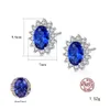 New temperament ladies S925 silver stud earrings flower jewelry synthetic sapphire European noble elegant earrings gift