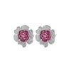 Stud Earrings 2022 Trend Vintage High Carbon Diamond Ruby Gemstone Flower-Shaped For Women 925 Sterling Silver Female Jewelry Gift