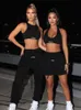 Women's Two Piece Pants Kliou Sporty Set Girl Halter Crop TopsDrawstring Sweatpants Slim Activewear Casual Gym Workout Fitness Womens Outfits 220919