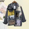 Kvinnorjackor EWQ Vintage Full Sleeve Appliques Spaper Mönster Lossa Chic Black Denim Jacket Leisure Trend Coat Autumn QL14001 220916