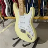 Cream yellow strat electric guitar maple fingerboard chrome hardware Chinese guitarra