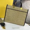 Straw Woven Shopping Bag Beach Handbag Embroidery F Letter Shoulder Bags Tote Classic With Removable Widen Strap Top Quality