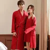 Vêtements de nuit pour femmes Couple Robes Printemps Et Automne Plein Coton Rouge Femmes Robe De Mariée De Mariage Robe Big Yards M-3XL À Manches Longues Peignoir Hommes