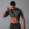 Erkek Tişörtler Giyim Tees T-Shirts Trailts Erkekler Fitness Sports Kısa kollu Dış Mekan Eğitim Streç Buz İpek Pürüzsüz T-Shirt Turuncu Siyah Mavi Gri