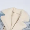 女性のジャケット服ラムウールデニムパッチワークコートブラックブルー冬暖かいハイストリートプラスサイズXXL