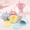 Cups Dishes Utensils 4/6/8 PCS Baby Soft Silicone Sucker Bowl Plate Cup Bibs Spoon Fork Sets Non-slip Tableware Children's Feeding BPA Free 220919