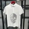 Men's Polos Fashion Exaggeration Diamond Skull Pattern Crystal Trend Men's Delicate Rhinestone Short Sleeved Shirt