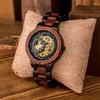 Wristwatches BOBO BIRD Mens Wooden Automatic Mechanical Watch Made Of Red Sandalwood Hollowed Out Design Men's Watches Drop