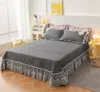 Jupe de lit de luxe couleur unie coton matelassé dentelle volants couvre-lit housse de matelas taies d'oreiller taille nordique ensemble de literie