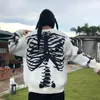 Mensagens de masculino Men Momen Oversized Black Loose Skeleton Bone Print Women Women Vintage Retro Knit