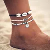 Anklets Huitan 여자를위한 귀여운 플라밍고 여름 해변 소녀 발목 팔찌 껍질 다리 체인 보헤미안 맨발 샌들 보석